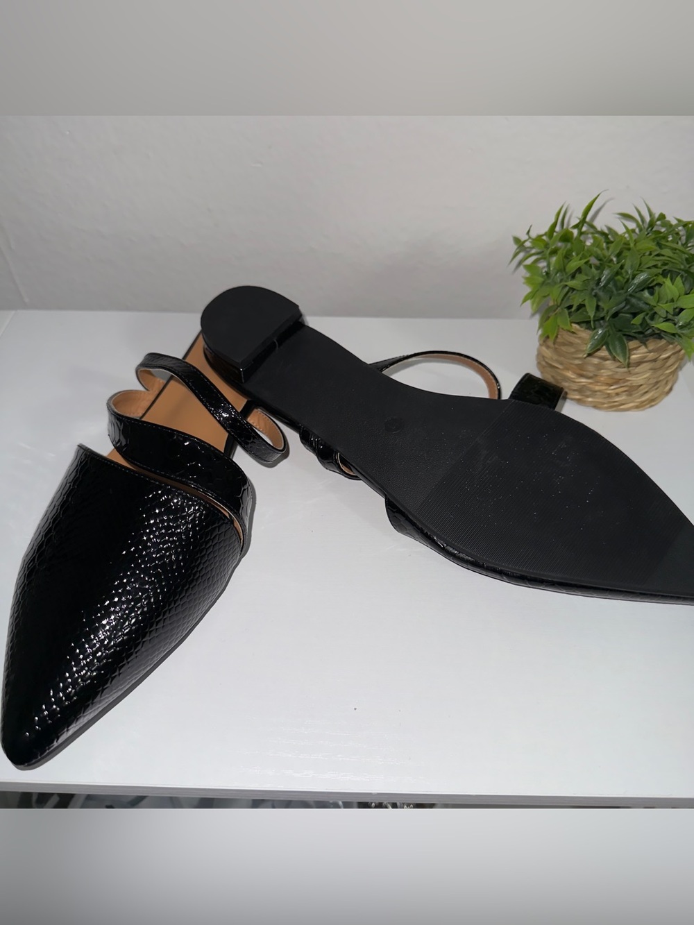 Trary Black Pointed Toe Slip-On Mules with Double Strap - Picture 2 of 3